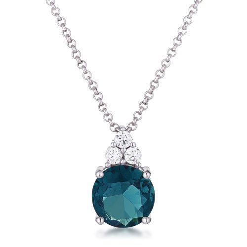 Simple Rhodium Plated 9mm Blue Green CZ Pendant - AMIClubwear - Modalova