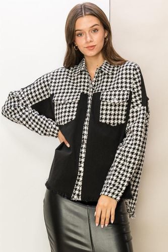 HYFVE Houndstooth Contrast Raw Hem Jacket - Trendsi - Modalova