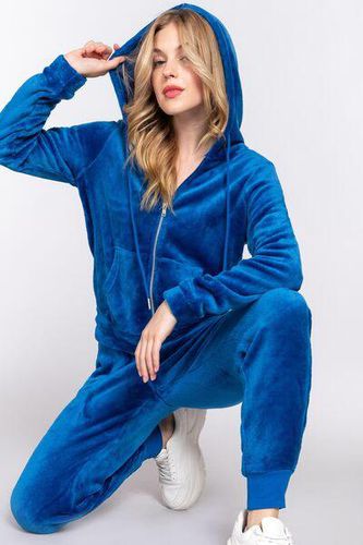 ACTIVE BASIC Faux Fur Zip Up Long Sleeve Hoodie and Joggers Set - Trendsi - Modalova