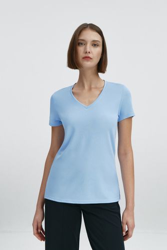 Camiseta mujer escote pico azul niebla - Sepiia - Modalova