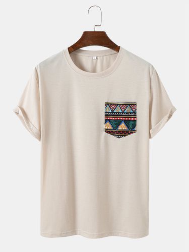 Mens Colorful Geometric Chest Pocket Print Daily Short Sleeve T-Shirts - Mensclo - Modalova