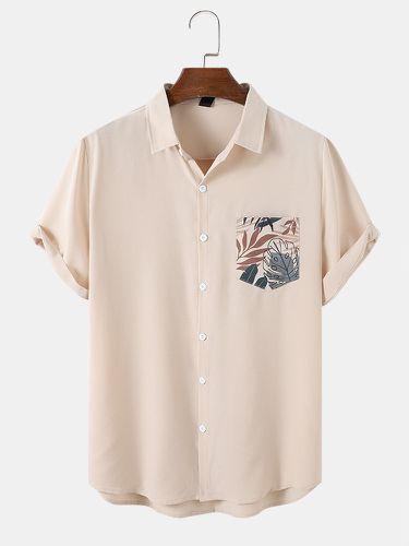 Mens Tropical Leaf Chest Pocket Print Lapel Short Sleeve Shirts - Mensclo - Modalova