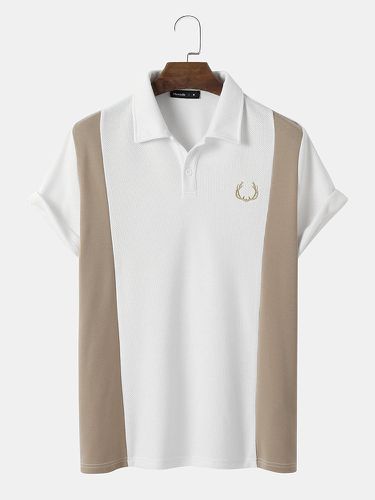 Mens Contrast Patchwork Embroidered Knit Short Sleeve Golf Shirts - Mensclo - Modalova