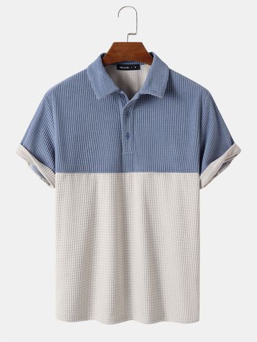 Mens Two Tone Patchwork Corduroy Preppy Short Sleeve Golf Shirts - Mensclo - Modalova