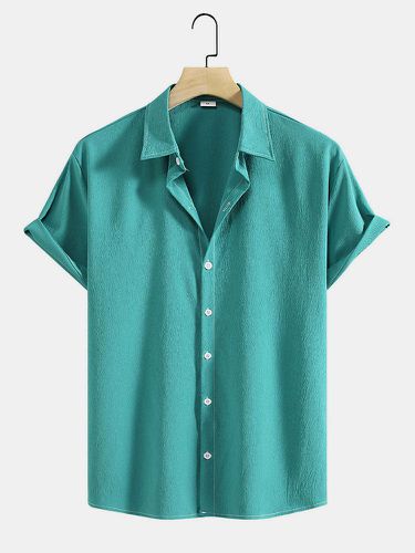 Mens Solid Color Textured Button Up Daily Short Sleeve Shirts - Mensclo - Modalova