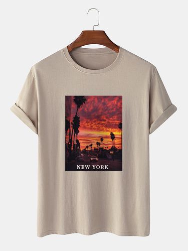 Mens Sunset Landscape Graphic Crew Neck Cotton Short Sleeve T-Shirts - Mensclo - Modalova