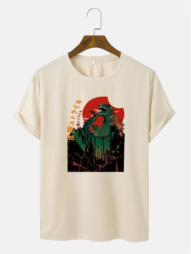 Mens Japanese Cartoon Dinosaur Graphic Short Sleeve T-Shirts - Mensclo - Modalova