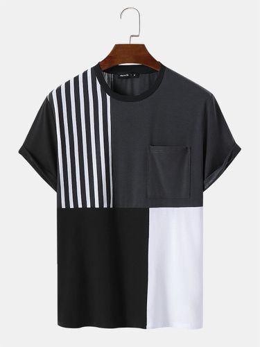 Mens Striped & Color Block Patchwork Preppy Short Sleeve T-Shirts - Mensclo - Modalova