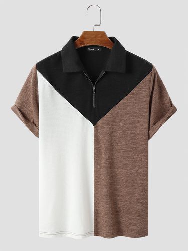 Mens Color Block Patchwork Half Zip Short Sleeve Golf Shirts - Mensclo - Modalova