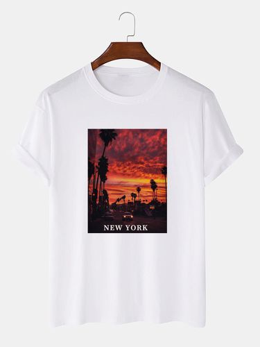 Mens Sunset Landscape Graphic Crew Neck Cotton Short Sleeve T-Shirts - Mensclo - Modalova