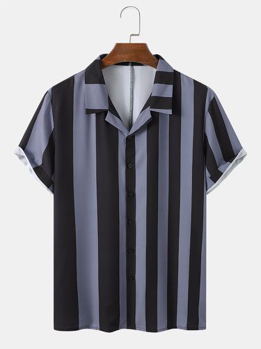 Mens Wide Striped Revere Collar Daily Short Sleeve Shirts - Mensclo - Modalova