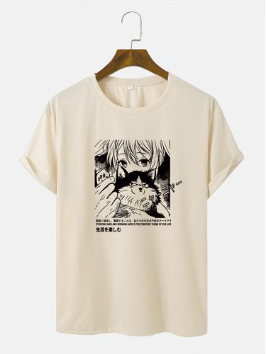 Mens Japanese Cartoon Anime Print Crew Neck Short Sleeve T-Shirts - Mensclo - Modalova