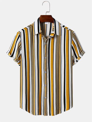 Mens Colorful Striped Lapel Button Up Short Sleeve Shirts - Mensclo - Modalova