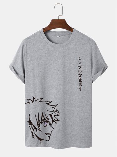 Mens Japanese Anime Figure Side Print Short Sleeve T-Shirts - Mensclo - Modalova
