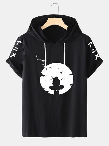 Mens Landscape Anime Japanese Sleeve Print Hooded T-Shirts - Mensclo - Modalova