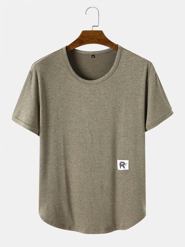 Mens Letter Applique Curved Hem Daily Short Sleeve T-Shirts - Mensclo - Modalova