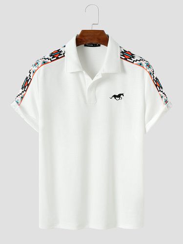 Mens Geometric Side Print Embroidered Short Sleeve Golf Shirts - Mensclo - Modalova