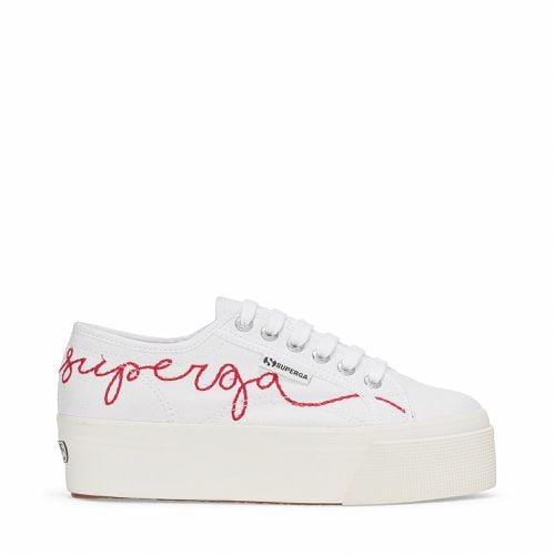 RED EMBROIDERY - Lady Shoes - Wedge - Woman - WHITE-RED FLAME FAVORIO - Superga - Modalova