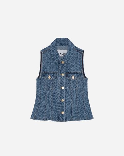 Fluffy Denim Fitted Top 40 - Mid Stone - Ganni - Modalova