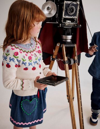 Cardigan Edie à motif jacquard-Écru Chiné Fleurs - Boden - Modalova