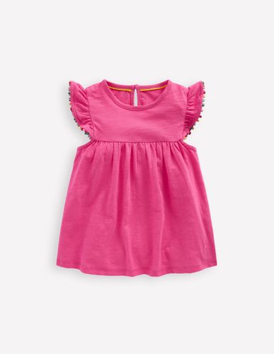 Top à manches volantées et pompons-Rose flamant - Boden - Modalova