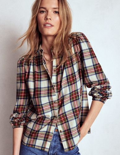 Top Layla en coton brossé-Carreaux ivoire, bleu et rouge - Boden - Modalova