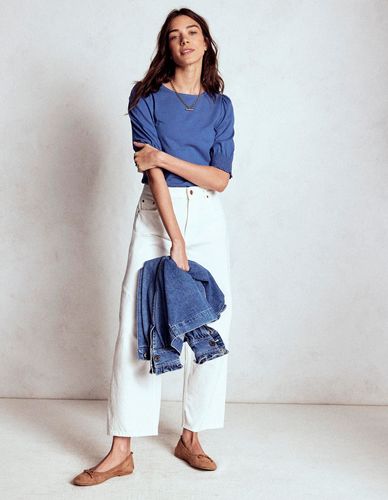 Top à manches courtes et poignets à smocks-Bleu denim - Boden - Modalova