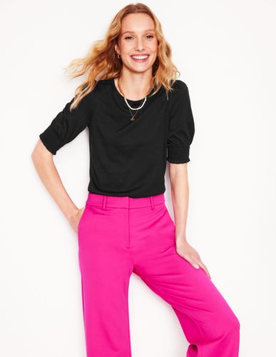 Top à manches courtes et poignets à smocks-Noir - Boden - Modalova