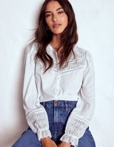 Chemise Pippa à broderie anglaise en jersey-Blanc - Boden - Modalova