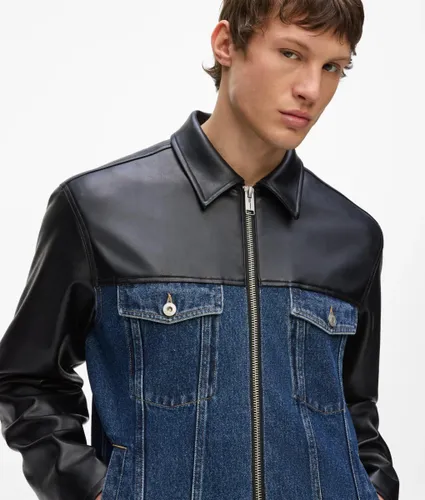 Faux-leather And Denim Jacket, Man, Blue, Size: M - KL Jeans - Modalova