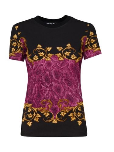 Schwarzes, goldenes und himbeerfarbenes Baumwoll-T-Shirt - VERSACE JEANS COUTURE - Modalova