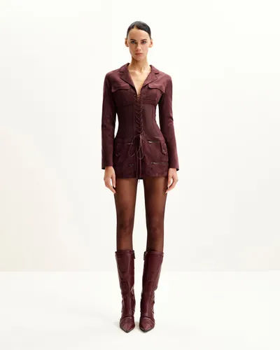 Faux Suede Corset Jacket Mini Dress - Claret - JW PEI - Modalova