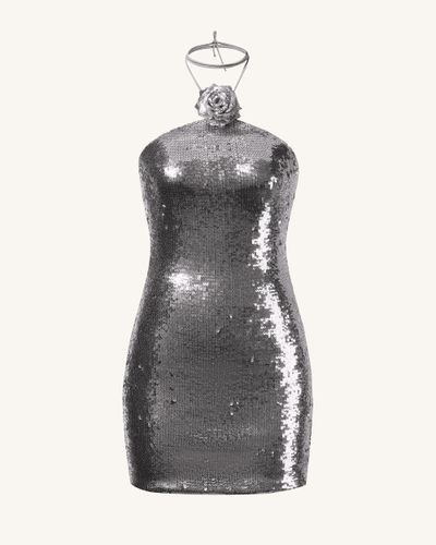 Burgundy Silver Sequinned Halter Mini Dress - Silver - JW PEI - Modalova