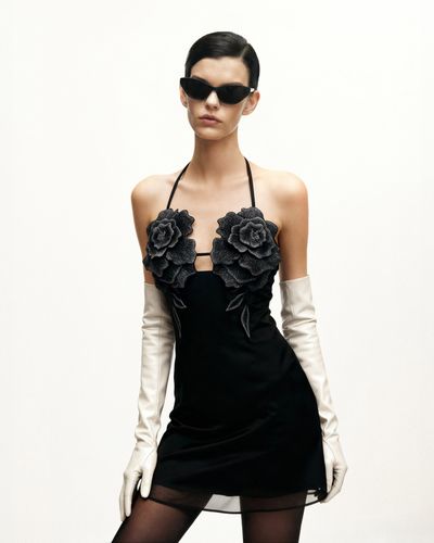 Flower Embroidered Mini Dress - Black - JW PEI - Modalova