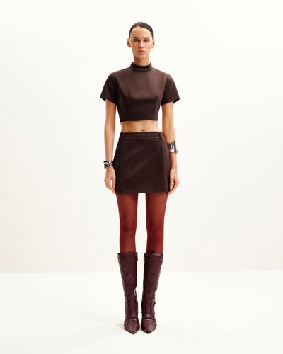 Grace Faux Suede Crop Top and Mini Skirt Set - Chocolate Brown - JW PEI - Modalova