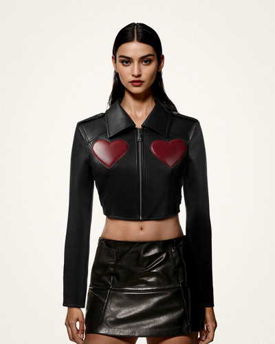 Sophie Cropped Leather Jacket - Black & Red - JW PEI - Modalova