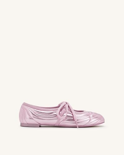 Erika Topstitching lace-up ballet Flats- Pink - JW PEI - Modalova