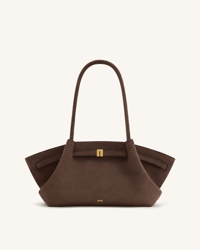Hana Wide Faux Suede Tote Bag - Dark Brown - JW PEI - Modalova