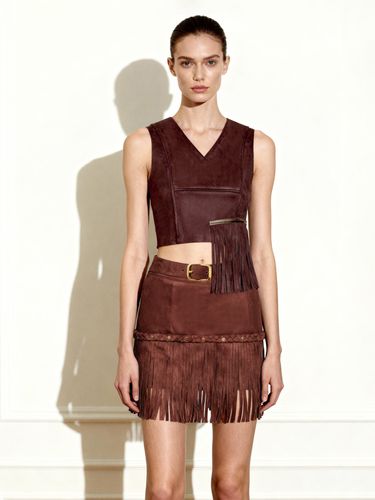 Faux Suede Fringe Halter - Burgundy - JW PEI - Modalova