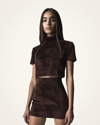 Grace Faux Suede Crop Top and Mini Skirt Set - Chocolate Brown - JW PEI - Modalova