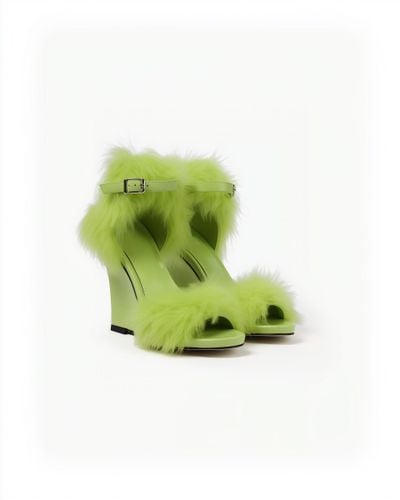 Nora Faux Fur Wedge Sandals - Green - JW PEI - Modalova