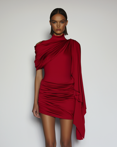 Ruby Draped One-Shoulder Mini Dress - Red - JW PEI - Modalova