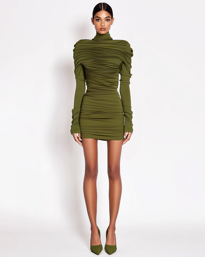 Amelia Ruched High-Neck Bodycon Dress - Olive Green - JW PEI - Modalova