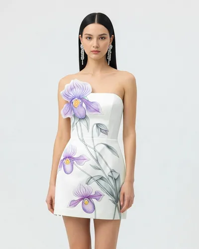 Slipper Orchid Appliqué Mini Dress - White - JW PEI - Modalova