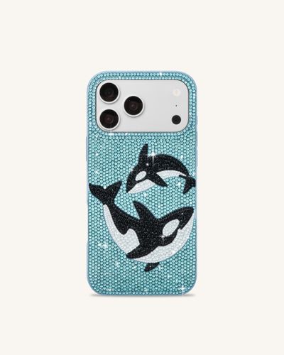 Orca Pair Artificial Crystal Phone Case - Light Blue - JW PEI - Modalova