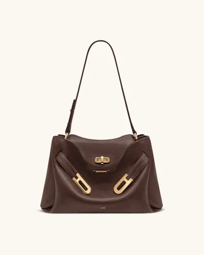 Rhea Pebbled Double Buckle Shoulder Bag - Dark Brown - JW PEI - Modalova
