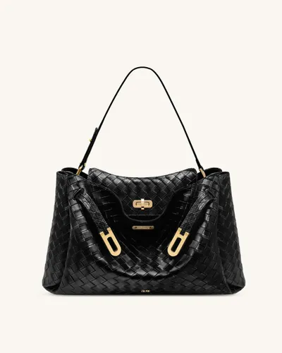 Rhea Large Woven Textured Shoulder Bag - Black - JW PEI - Modalova