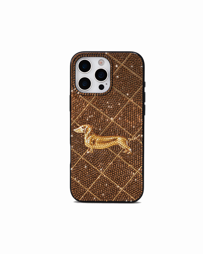Dachshund Motif Artificial Crystal Phone Case – Brown - JW PEI - Modalova