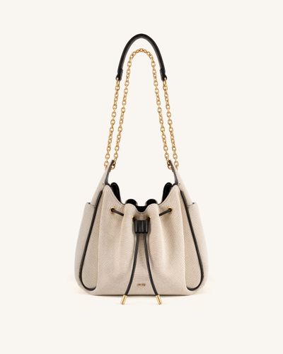 Rowan Ruched Drawstring Chain Bucket Bag - Black Canvas - JW PEI - Modalova