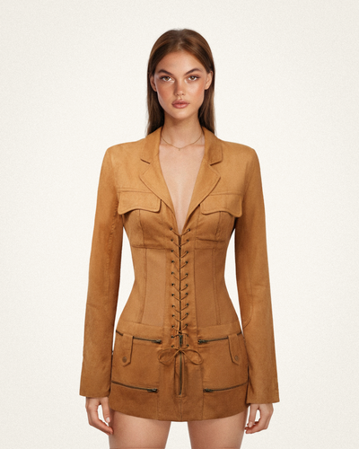 Faux Suede Corset Jacket Mini Dress - Camel - JW PEI - Modalova